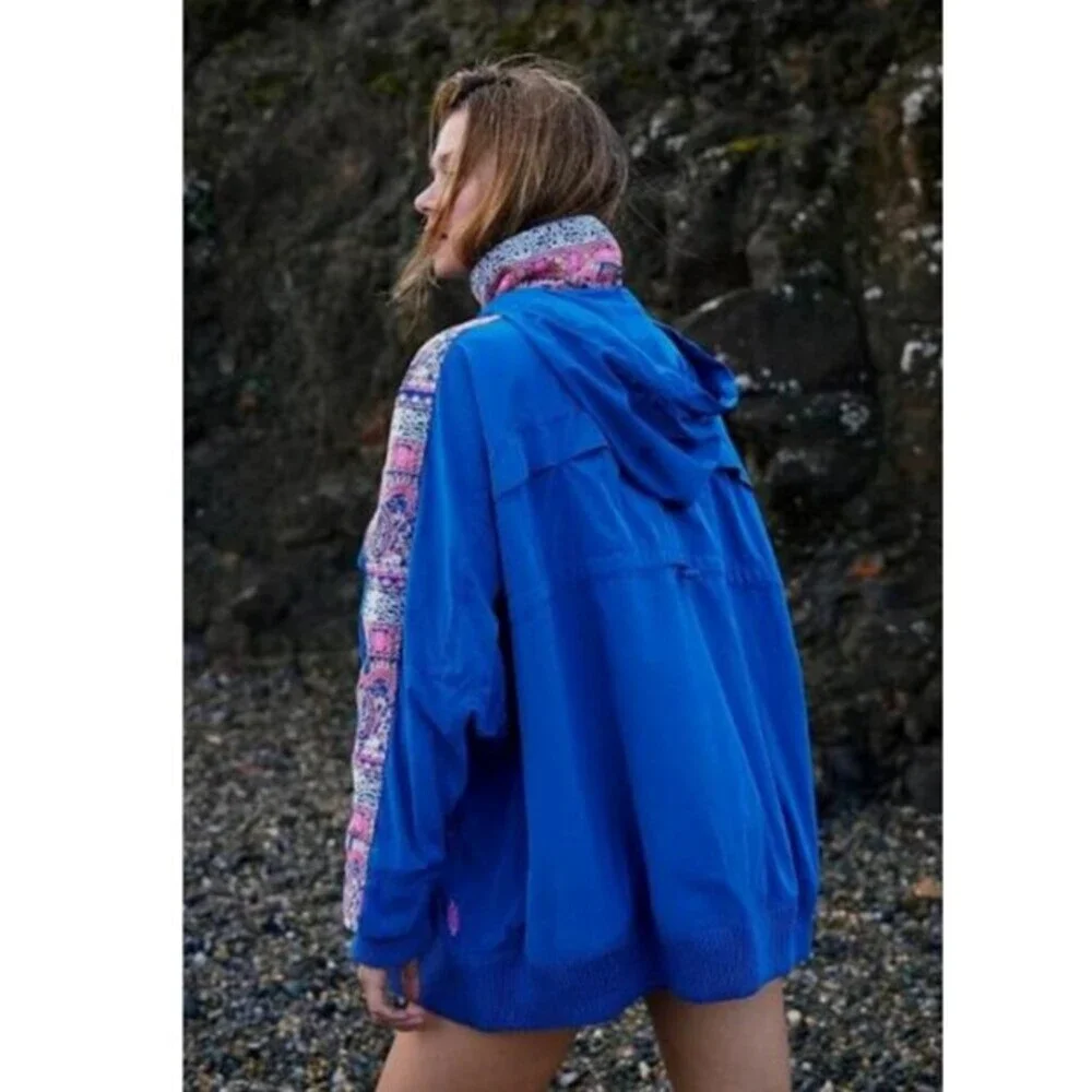 NWOT FP Movement She Fly Embroidered Anorak Jacket - Blue - Size XS